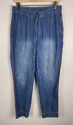Pantalones de mezclilla estilo jogger Sundry para mujer con cordón elástico a rayas rojas 2 (M) Foto 1 de 4