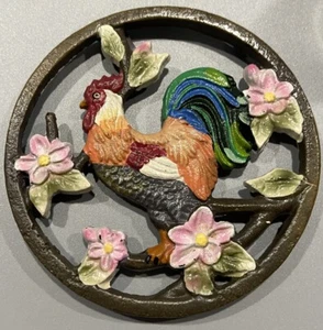 Vintage Cast Iron Rooster Oval Folk Art Trivet or Wall Hanging - Farmhouse Decor - Picture 1 of 5