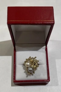 Beautiful 14k Yellow Gold Coral Branch With 2 Tone Pearls Ring Size 6 With Box - Picture 1 of 19