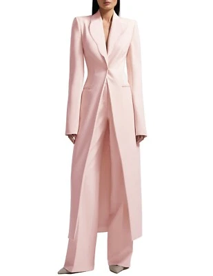 Moda Mujeres Conjunto de Traje Calce Ajustado Chaqueta Larga Pantalones 2 piezas Cóctel Pecho Único Foto 1 de 4