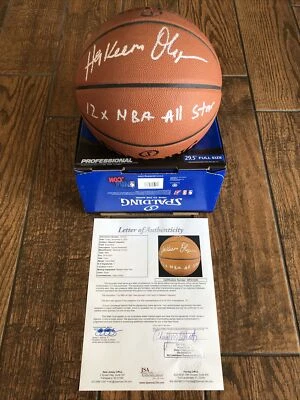 Hakeem Olajuwon SIGNED NBA Official GAME Basketball JSA ITP LOA 12x NBA ALL STAR - Image 1 of 4