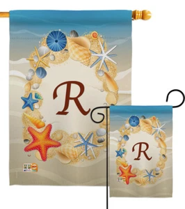 Summer R Initial Garden Flag Coastal Beach Decorative Gift Yard House Banner - Picture 1 of 13