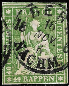 SWITZERLAND  1858 SC#40  USED CD 16.NOV.1861  BERN / NACHM. - Picture 1 of 2
