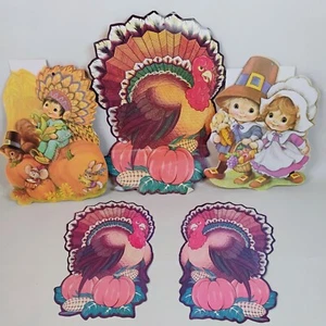 5 Vintage Die Cuts Autumn Thanksgiving Fall Die Cut Eureka Turkey &  Pilgrims - Picture 1 of 20