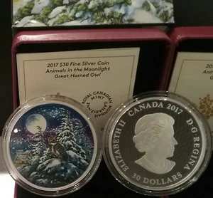 2017 Great Horned Owl Moonlight Glow-In-Dark 2OZ Pure Silver $30 Canada Coin - Bild 1 von 3