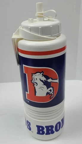 Vintage Denver Broncos Water Bottle Screw Off Cup W/ Belt Clip Team NFL - RARE Cover