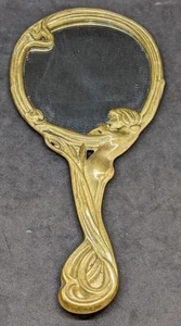 Espejo de mano de latón Art Nouveau Francia de principios de 1900 - Imagen 1 de 8