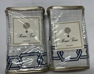ROSE TREE Ardenelle Euro Pillow Sham Cover Cotton Embroidered Blue White Set New - Picture 1 of 9