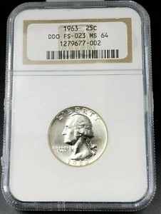 1963 P 25c Washington Variety Quarter DDO Double Die OBV FS-101 FS-023 NGC MS64 - Picture 1 of 2