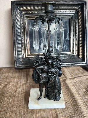 Antique DIETZ BROTHERS VICTORIAN Gilt Brass GIRANDOLES MARBLE BASE - Image 1 of 4