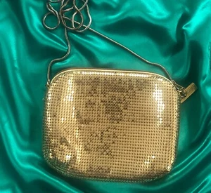 Vtg Whiting & Davis Gold Chain Metal Crossbody Shoulder Evening Bag Purse Mini - Picture 1 of 11