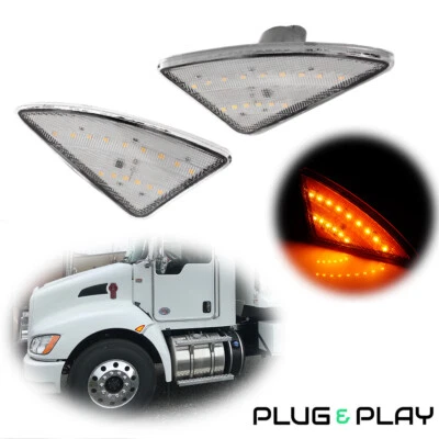 Clear Lens Front Turn Signal Lights For Kenworth T660 T170 T270 T370 Semi-Trucks - Image 1 of 4