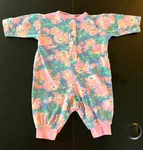 Mameluco Vintage BABY ADIVINAR JEANS Manga Larga ROSA/AZUL FLORAL Triángulo Logo 3M - Imagen 1 de 9