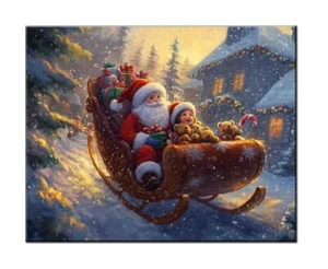 Santa Claus Sleigh Ride Christmas Wall Art,Giclée Print,Vintage Holiday Decor - Picture 1 of 8