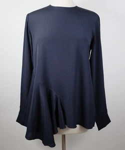 sz 42 / US 6 Stella McCartney top blouse navy silk asymmetric hem - Picture 1 of 9