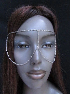 Donna Metallo Argento Maschera Lungo Testa Catena Moda Oreficeria Sole Eye Cover - Immagine 1 di 4