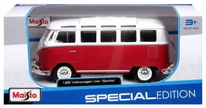 MAISTO MODELLINO VOLKSWAGEN VAN "SAMBA" SCALA 1:25 DIE-CAST METAL ROSSO/AZZURRO - Foto 1 di 12