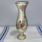 Vintage Porcelain Vase With Moriage Style Painted Roses Flowers & Gold Trim