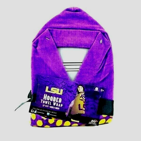COLLEGIATE LSU TIGERS HOODED BATH TOWEL 100% COTTON TERRY WRAP 22" BY 51"  NEW Cover