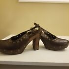 women's Dr. Scholl's brown leather studded slingback wooden heels size 8