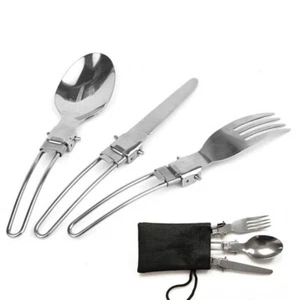 3-in-1 Portable Camping Utensil Detachable Stainless Steel Folding Flatware Set - Picture 1 of 12