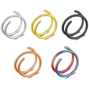 3/5pcs 20G Spiral Nose Ring Double Hoop Surgical Steel Piercing Jewelry 6 8 10mm - Picture 1 of 4
