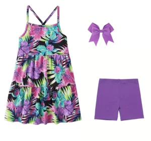 NWT Girls Dress Size 7-8 Purple Shorts Bow Summer Tropical NEW - Picture 1 of 5