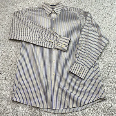 Camisa de vestir Chaps para hombre talla M azul tostado a rayas sin arrugas fácil cuidado abotonada Foto 1 de 4