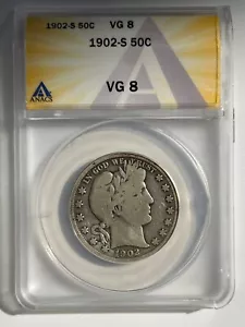 1902 S Barber Silver Half Dollar ANACS VG8 Tough Date Barber - Picture 1 of 8