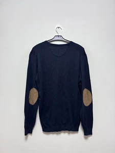 Massimo Dutti Men's Navy Blue Cotton Silk Cashmere V-Neck Jumper Size XL - Picture 1 of 5