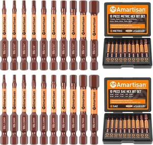Amartisan 20-Piece Hex Head Allen Wrench Drill Bit Set, Metric and SAE S2 Steel - Picture 1 of 8