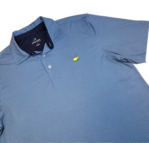 Masters Tech Blue Stretch Micro Check Polo Shirt Embroidered Logo Medium D7 - Picture 1 of 9