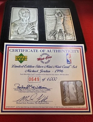 MICHAEL JORDAN #649 set 4 troy oz SILVER & BRONZE Mini Cards 1996 Highland Mint - Image 1 of 4