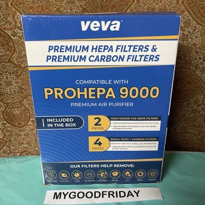 Paquete de 2 filtros de repuesto VEVA 9000 HEPA que incluyen 4 prefiltros de carbono Foto 1 de 4