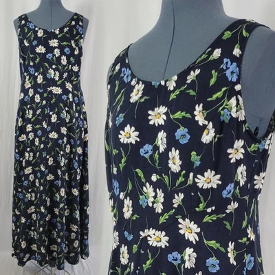 Vintage All That Jazz Navy Blue Sleeveless Dress w Daisy Print Size 7/8 — 第 1/4 张图片
