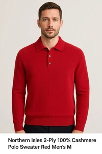 Suéter Polo Northern Isles 2 Capas 100% Cachemira Rojo Para Hombre’s M - Imagen 1 de 4