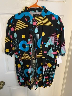 Camisa Retro Estilo Años 80 Abotonada Hombres Talla XL Estampado Completo Muy Genial TOTALMENTE NUEVA Foto 1 de 4