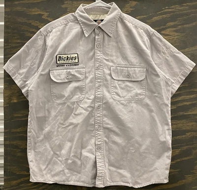 Vintage Y2K Dickies Work Shirt Patch Embroidered Men’s Large Gray Button Up - Image 1 of 4