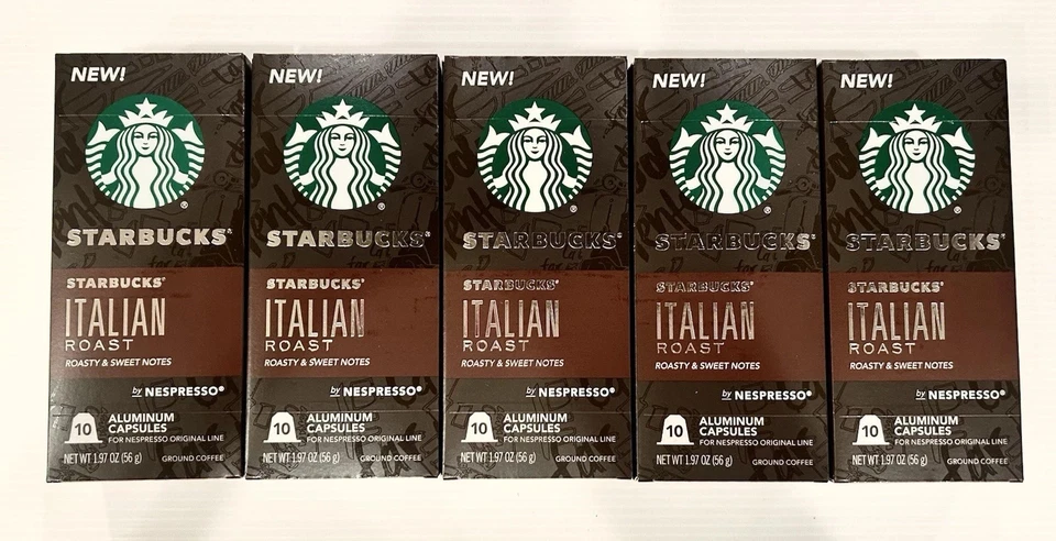 Starbucks Coffee Pods by Nespresso 50 Capsules Single Serve Italian Roast 8/2025 - Image 1 of 1