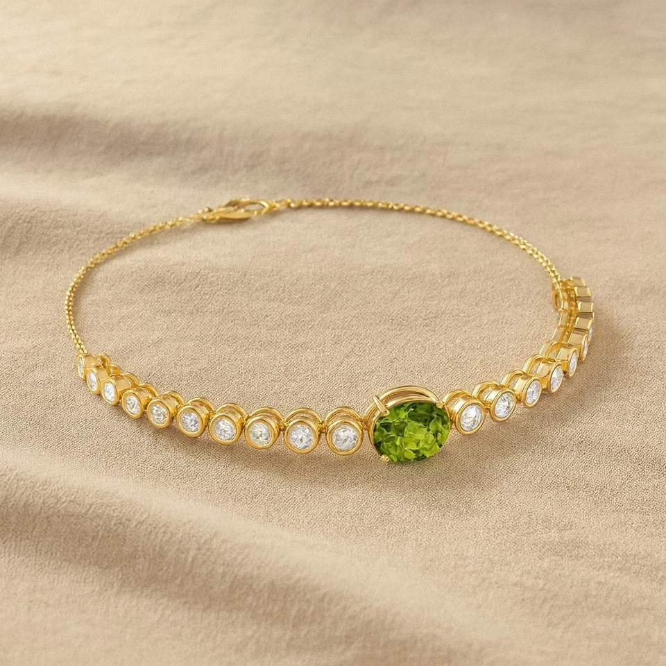 Luxury Peridot & Diamond Bracelet in 14K Gold –August Birthstone # 1009 - Image 1 of 1