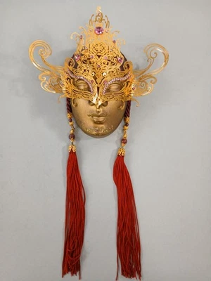 Venetian Masquerade Small Mask Plastic/Metal w/Purple Rhinestones Gold Tone  - Image 1 of 4