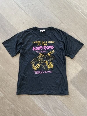 Vintage 90s Hong Kong Rugby Sevens Fiji Triple Crown Winners T Shirt - Image 1 of 4