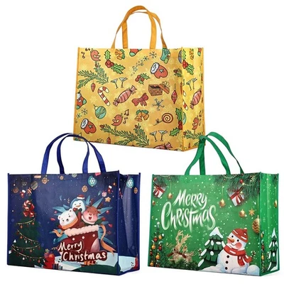 PARSUP 3PCS Giant Christmas Gift Bags, Heavy Duty Treat Tote Grocery Bags with Handl...