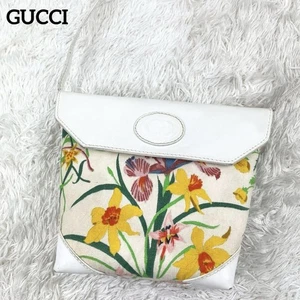 Gucci Vintage Floral Shoulder Bag White Canvas Leather Old Gucci - Picture 1 of 12