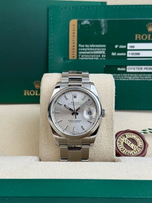 Rolex Oyster Perpetual 34 mm índice de plata liso Oyster usado 2007 completo 115200 Foto 1 de 4