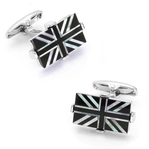 Union Jack - Flag of United Kingdom Cufflinks - Onyx & Mother of Pearl - Picture 1 of 6