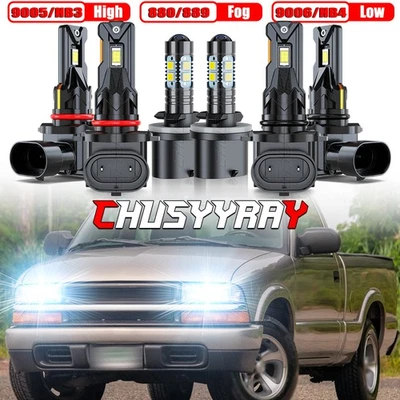 6PCS For S10 1998-2002 2003 6500K LED Headlight High/Low + Fog Light Bulbs Kit - Image 1 of 4
