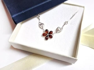 Collana ambra argento 925 collana marrone 43 cm vero argento sterling bc94 - Foto 1 di 6