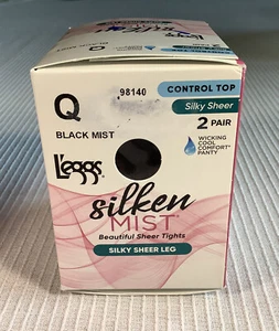 Nuevo en paquete 2 pares de piernas negras niebla niebla seda transparente control de piernas superior pantimedias Q - Imagen 1 de 5