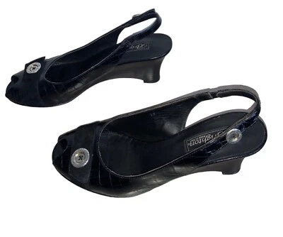 Brighton NIGEL Cuero Negro Gamuza Cocodrilo Plateado Detalle Botón Cordón Cuña 8.5 Foto 1 de 4